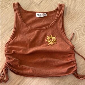 Y2K Mighty Fine Women's Orange Tank Top with Sun embroidered